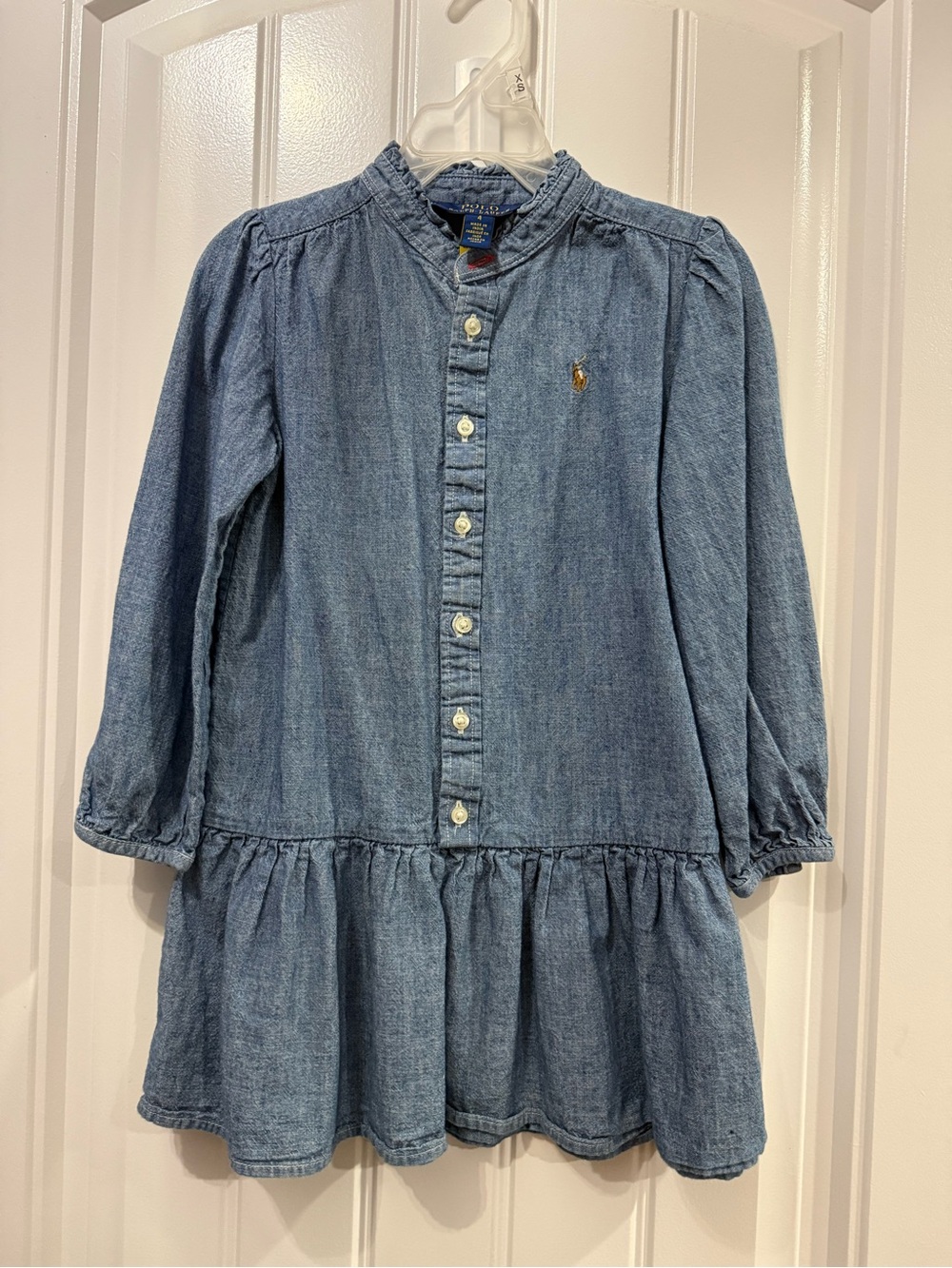 Polo by Ralph Lauren Girls' Light Denim Ruffle-Collar Dress - Blue